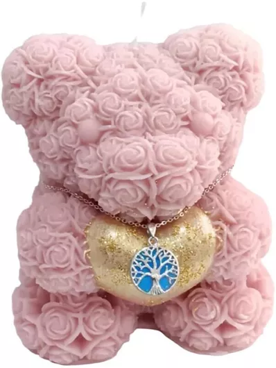 Πασχαλινή Λαμπάδα Ροζ Κερίνο Αρκουδάκι Ασημένιο Κολιέ 925 Δεντρο Ζωης Ζιργκόν La3zkd1731l