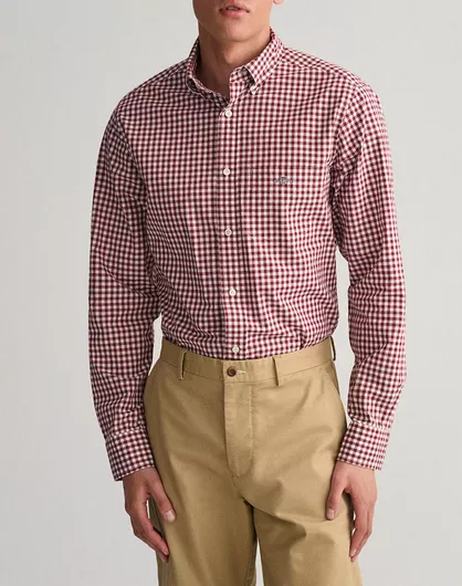 Μακρυμάνικo Βαμβακερό Πουκάμισο σε Κανονική Γραμμή Καρό Κόκκινο