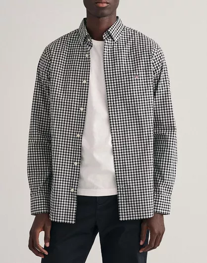 Μακρυμάνικo Βαμβακερό Πουκάμισο σε Κανονική Γραμμή Καρό Μαύρο