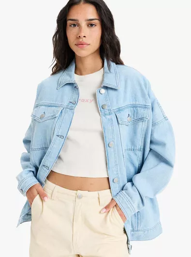 Roxy Μακρύ Γυναικείο Τζιν Μπουφάν Light Blue