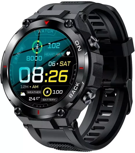 Aoke K37 45mm Smartwatch με Παλμογράφο Μαύρο