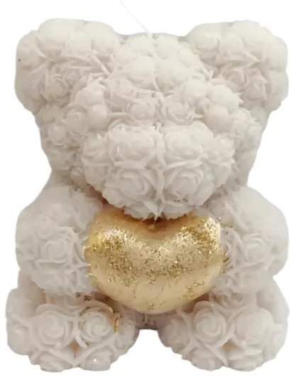 Πασχαλινη Λαμπάδα Κερινο Αρκουδακι Λευκο Lab1092 11χ9χ13cm 1τμχ Χρυση Καρδια