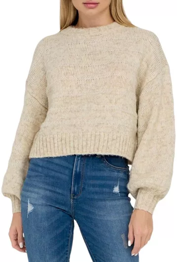 Only Life Γυναικείο Μακρυμάνικο Crop Πουλόβερ Μπεζ