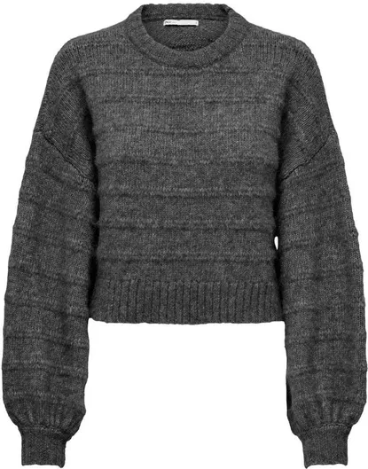 Only Life Γυναικείο Μακρυμάνικο Crop Πουλόβερ Γκρι