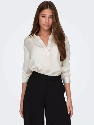 Only Γυναικεία Καλοκαιρινή Μπλούζα Σατέν Μακρυμάνικη με V Λαιμόκοψη Λευκό