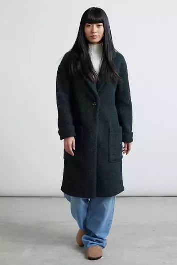 24 Colours Γυναικείο Πράσινο Παλτό Oversized με Κουμπιά