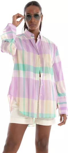 Gant Μακρυμάνικο Γυναικείο Πουκάμισο Μοβ Καρό