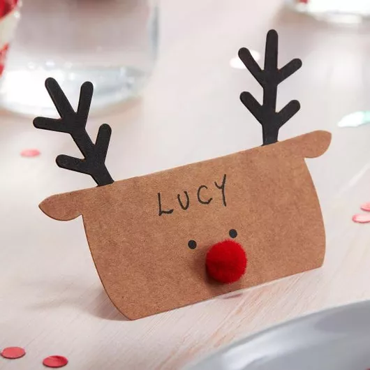 Kraft Reindeer Shaped Christmas Place Cards