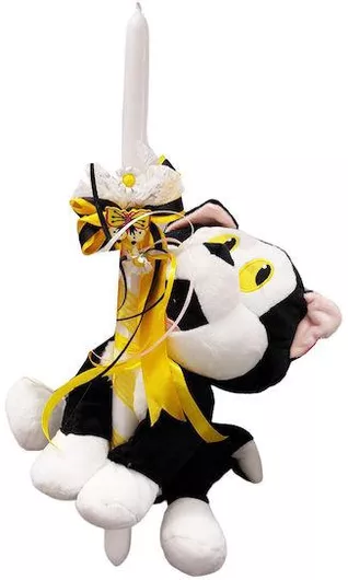 Πασχαλινή Λαμπάδα Στρογγυλή με Κουτί ​φίγκαρο Γάτα Πινόκιο 30cm. Λευκή