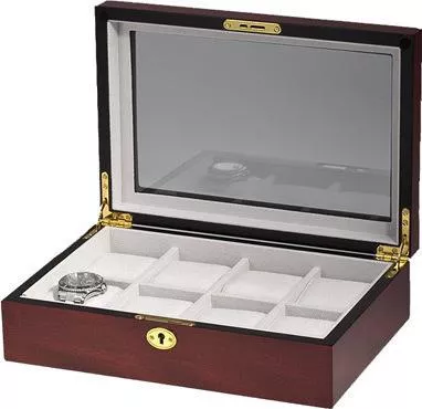 Θήκη Ρολογιών Rothenschild Ξύλινη με διάφανο καπάκι για 8 ρολόγια σε Καφέ χρώμα RS-2105-8C