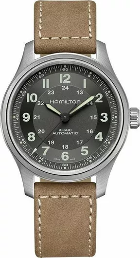 Ανδρικό Ρολόι Hamilton Field Titanium Auto Αυτόματο με Δερμάτινο Λουράκι  Καφέ 