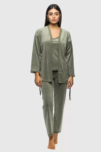 Mihra Χειμερινή Γυναικεία Βελουτέ Ρόμπα με Πιτζάμα ΧΑΚΙ