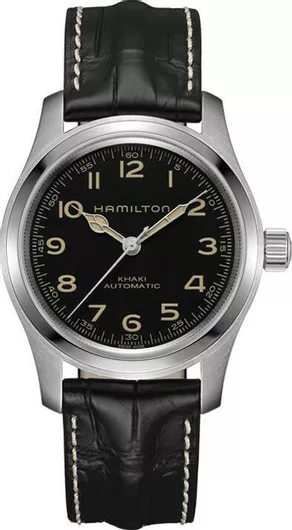 Ανδρικό Ρολόι Hamilton Khaki Field Murph Αυτόματο με Δερμάτινο Λουράκι  Μαύρο 