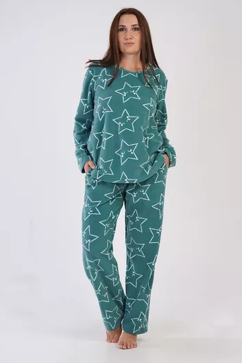 Vienetta Γυναικεία Χειμερινή Fleece Πυτζάμα Hearts Plus Size 1xl-4xl 304043a Πράσινο Λαουρέλ