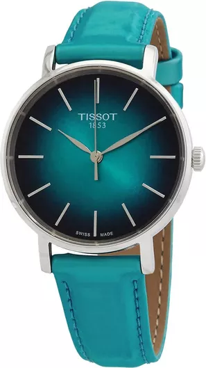 Γυναικείο Ρολόι Tissot Everytime Lady με Τιρκουάζ Μεταλλικό Μπρασελέ