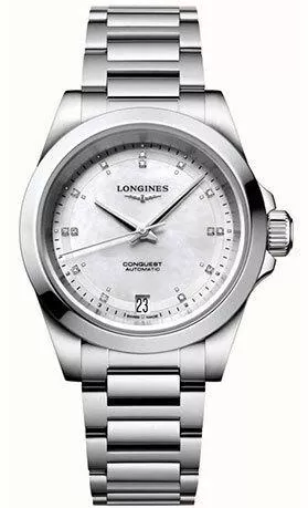 Γυναικείο Ρολόι Longines Conquest Αυτόματο με Ασημί Μεταλλικό Μπρασελέ