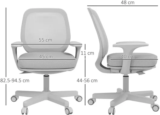 Καρέκλα Γραφείου Vinsetto με Ανάκλιση & Ρυθμιζόμενα Μπράτσα Γκρι