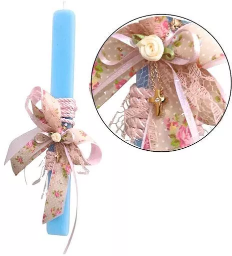 Πασχαλινή Λαμπάδα Στρογγυλή με Κουτί Γαλάζια