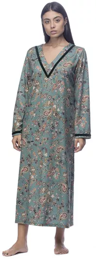 Zaboo Γυναικείο καφτάνι πολυτελείας λαχούρ με V λαιμόκοψη-ZB1062 Λαδί