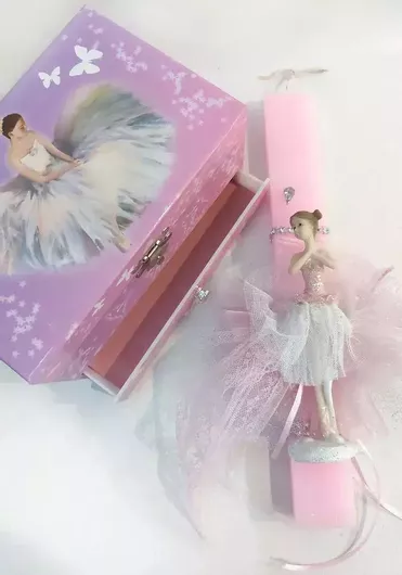 Πασχαλινή Λαμπάδα Μπαλαρίνα Στρογγυλή με Κουτί Ροζ