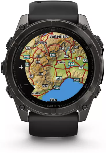 Smartwatch Garmin Fēnix 8 AMOLED Sapphire Titanium Carbon Gray 51mm με Black & Pebble Gray Λουράκι Σιλικόνης