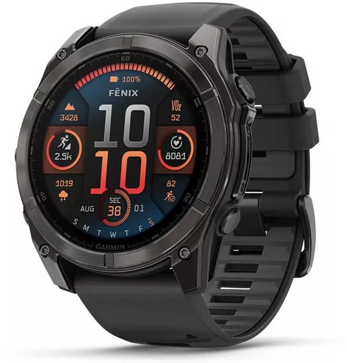 Smartwatch Garmin Fēnix 8 AMOLED Sapphire Titanium Carbon Gray 51mm με Black & Pebble Gray Λουράκι Σιλικόνης