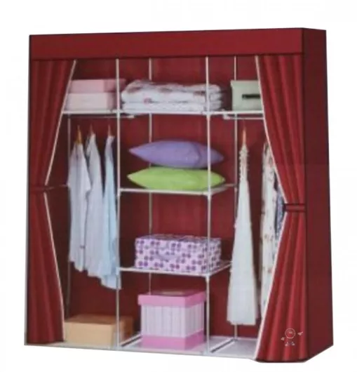 Υφασμάτινη Ντουλάπα με Φερμουάρ και Ράφια σε Κόκκινο Χρώμα 150x45x170cm