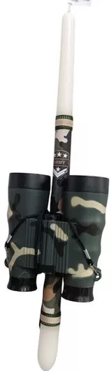 Πασχαλινή Λαμπάδα Παιδική Στρατιωτικά Κιάλια – Πράσινολευκό Κερί 40cm