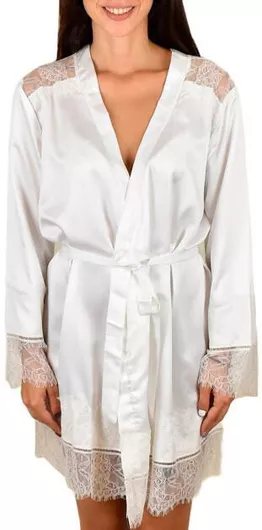 Promise Καλοκαιρινή Γυναικεία Σατέν Ρόμπα Λευκό