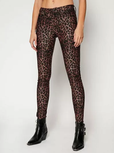 Guess Γυναικείο Ψηλόμεσο Βαμβακερό Capri Παντελόνι σε Slim Εφαρμογή Λεοπάρ Καφέ