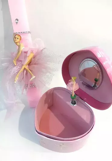 Πασχαλινή Λαμπάδα Μπαλαρίνα Στρογγυλή με Κουτί Ροζ