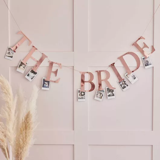 Rose Gold Bride Hen Party Bunting with Photo Pegs