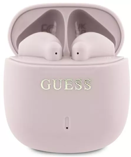 Guess Printed Classic Logo Earbud Bluetooth Handsfree Ακουστικά με Θήκη Φόρτισης Ροζ