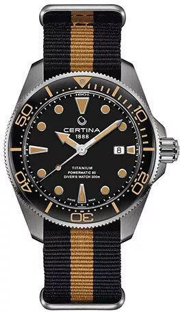 Ανδρικό Ρολόι Certina Ds Action Powermatic Αυτόματο με Υφασμάτινο Λουράκι  Μαύρο 