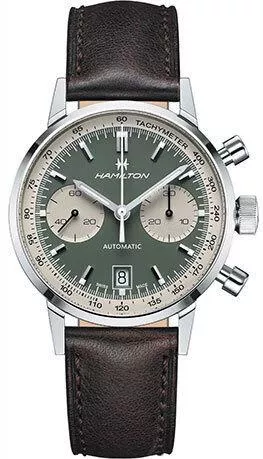 Ανδρικό Ρολόι Hamilton American Classic Intra Matic Χρονογράφος Μπαταρίας με Καφέ Δερμάτινο Λουράκι