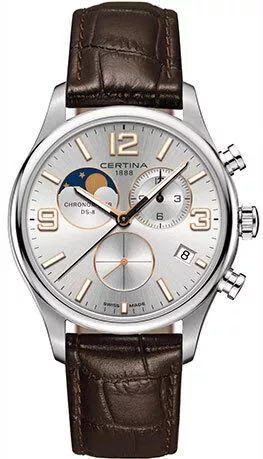 Ανδρικό Ρολόι Certina Ds-8 Χρονογράφος Μπαταρίας με Καφέ Δερμάτινο Λουράκι