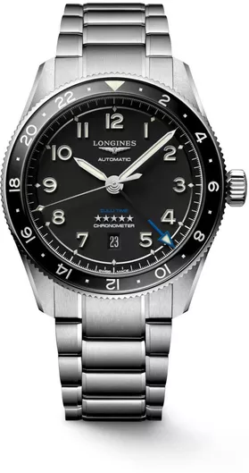 Ανδρικό Ρολόι Longines Spirit Zulu Time Αυτόματο με Μεταλλικό Μπρασελέ Ασημί 