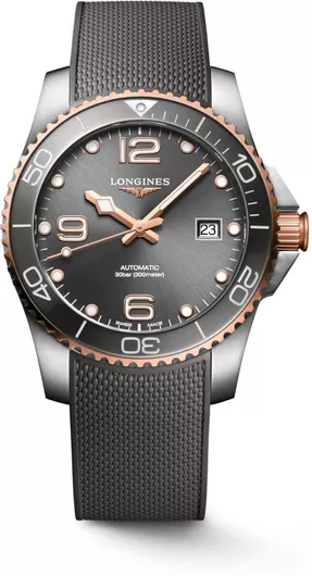 Ανδρικό Ρολόι Longines Hydroconquest Αυτόματο με Καουτσούκ Λουράκι  Μαύρο 