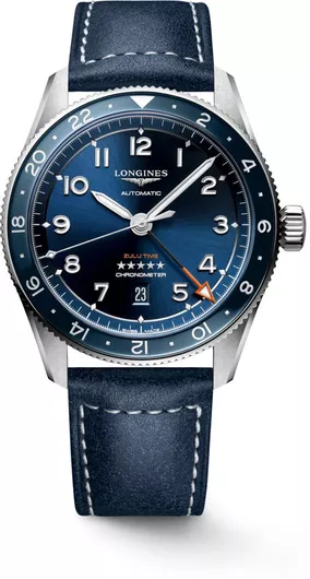 Ανδρικό Ρολόι Longines Spirit Zulu Time Αυτόματο με Δερμάτινο Λουράκι  Μπλε 