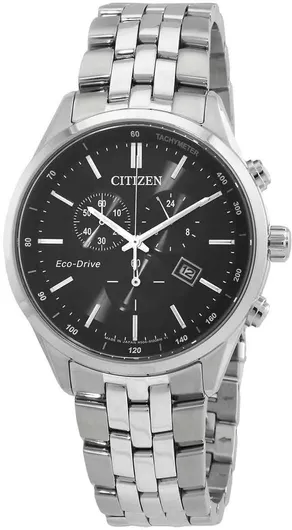 Ανδρικό Ρολόι Citizen Χρονογράφος Μπαταρίας με Μαύρο Μεταλλικό Μπρασελέ