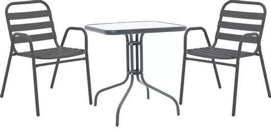 Σετ Τραπεζαρίας Watson-Sussie Ανθρακί-Γυαλί 3τμχ για Μικρούς Εξωτερικούς Χώρους