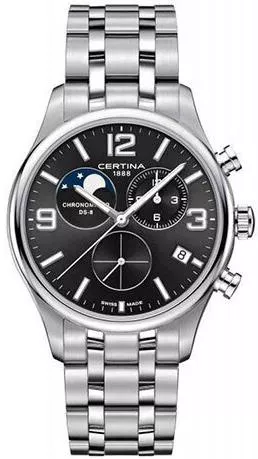Ανδρικό Ρολόι Certina DS-8 Χρονογράφος Μπαταρίας με Μεταλλικό Μπρασελέ Ασημί 