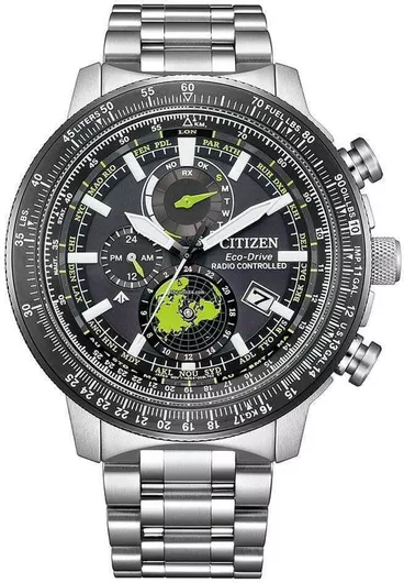 Ανδρικό Ρολόι Citizen Eco-drive Radio-controlled Μπαταρίας με Ασημί Μεταλλικό Μπρασελέ