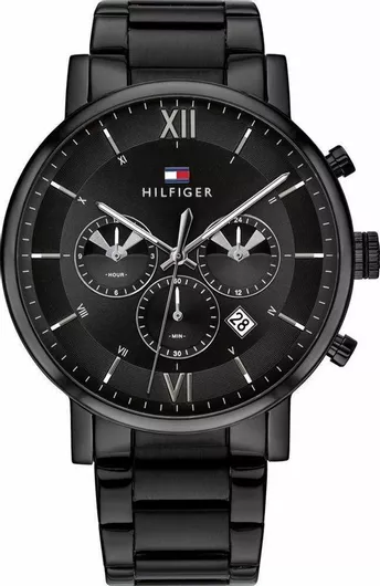 Ανδρικό Ρολόι Tommy Hilfiger Evan Χρονογράφος Μπαταρίας με Μαύρο Μεταλλικό Μπρασελέ