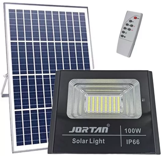 Προβολέας Jortan Στεγανός Ηλιακός LED 100W Ψυχρό Λευκό 6500K με Φωτοκύτταρο & Τηλεχειριστήριο IP66