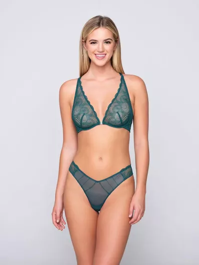 Luna Βαμβακερό Γυναικείο String με Δαντέλα Πράσινο