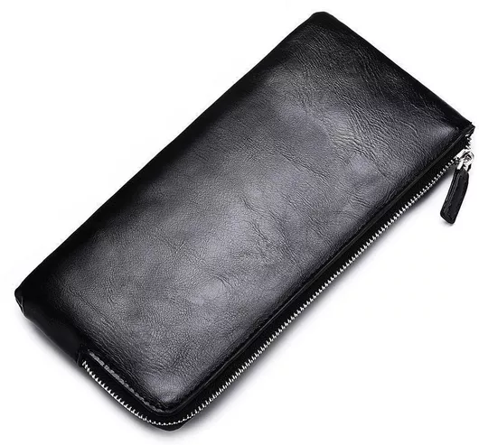 Universal Θήκη Κινητού Men Long Wallet Soft Leather Zipper Mini Phone Bag Clutch Bag Black