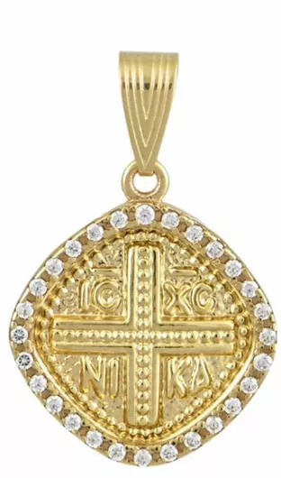Mertzios.gr Charm Φυλαχτό Κωνσταντινάτο  Χρυσό 14Κ με Ζιργκόν