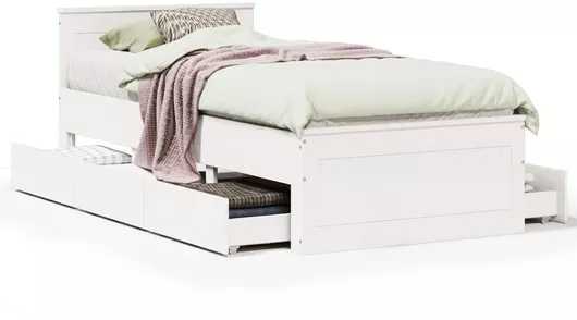 Κρεβάτι Μονό από Μασίφ Ξύλο με Τάβλες για Στρώμα 90x200cm Λευκό