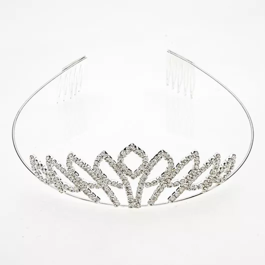 Στέκα Τιάρα Μεταλλική Νυφική Ασημί με 2 Εντυπωσιακά Σχέδια Διακοσμημένες με Στράς